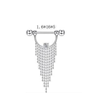 Anillos de Acero Médico para Pezones, Joyería Corporal de Moda para Mujer, <span class=keywords><strong>Piercing</strong></span>, Anillo de Pezón con Borla Colgante - Product Image 3