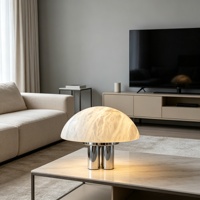 Lampe de table champignon en albâtre avec abat-jour en marbre givré, base à triple cylindre chromée, CRI 90, dimmable, style européen et américain