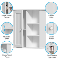 Armoire murale de salle de bain, armoire à pharmacie avec porte et 3 étagères ouvertes, armoire de rangement flottante pour salle de bain