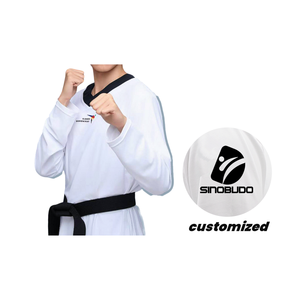 Competición de alta tecnología <span class=keywords><strong>Taekwondo</strong></span> <span class=keywords><strong>Dobok</strong></span> con logotipo personalizado NUEVO WT Uniforme de <span class=keywords><strong>Taekwondo</strong></span> de Spandex blanco para entrenamiento - Product Image 4