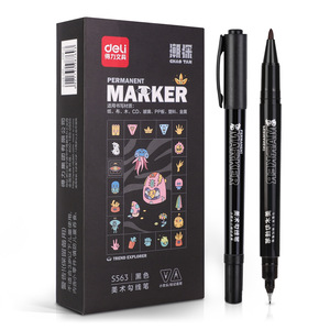 Marqueur permanent double embout Deli S563 noir pour papier, tissu, métal, verre, plastique, CD, panneau PP - Product Image 5