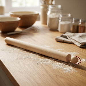 Mattarello in Legno di Faggio Naturale con Motivo Floreale DEMOLLI, Lunghezza 90x4cm, Prodotto in Italia, Manico Ergonomico, Anello Rimovibile - Product Image 3
