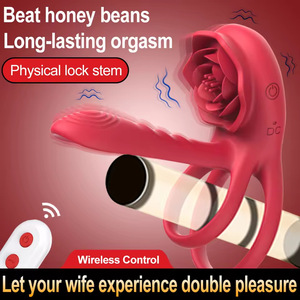 Anneau vibrant en silicone à télécommande sans fil avec fonction de verrouillage pour couple, jouet sexuel double pour adultes - Product Image 2