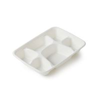 Assiettes en papier compostables à 6 compartiments, blanches, jetables, pour repas scolaires, en bagasse écologique avec logo personnalisé