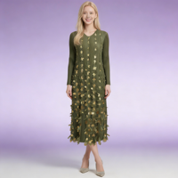 Robe longue plissée élégante Miyake 2026, nouvelle collection, avec décoration florale 3D dorée, taille naturelle, coupe ajustée, grandes tailles pour femmes