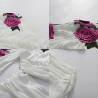 Robe mini asymétrique à manches longues lanternes pour femme, broderie florale 3D, taille découpée, froncée et à volants, pour l'été, vente en gros
