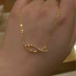 925 <b>Silver</b> Plated Yellow Goldfish Diamond Necklace for Women Simple <b>Pen</b> Fish Body with Sparkling Hollow Cute Design - Product Image 1