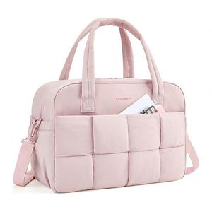 New Arrival 24L Pink Waterproof Quilted Nylon Gym <b>Weekender</b> Tote Puffer Travel Duffle <b>Bag</b> With Laptop Compartment for <b>Women</b> - Product Image 3