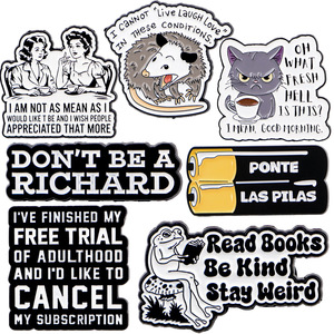 Pins de esmalte de gato blanco y negro, bonitos, con diseños de papel, tijera, piedra, letras creativas, citas, broches, dijes de dibujos animados de tiburón, arcoíris y libro, joyería - Product Image 1