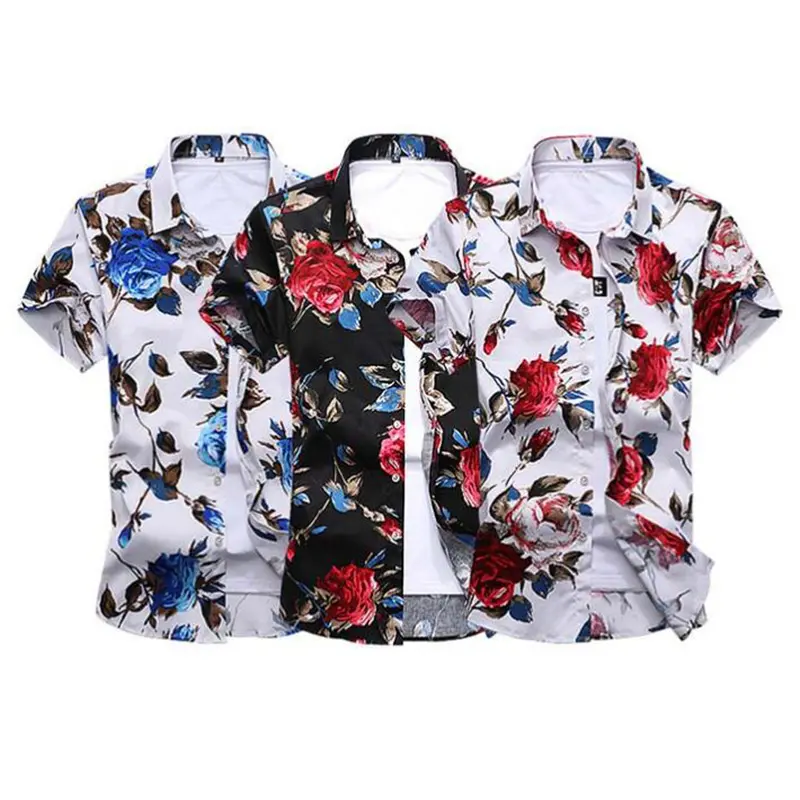 High Quality Mens Shirts Wholesale Latest Design Mens Flowers Printed Short Sleeve Man Shirts