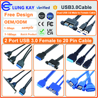 LUNG KAY 0,3 m 2 puertos USB 3,0 a hembra a 20 pines Header Cable de placa base conexión interna Usb3.0 a 20pin/19pin Cable adaptador