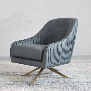 Fauteuil d'appoint pivotant en velours, dossier plissé, base en métal doré, fauteuil de salon moderne de luxe, mobilier pour hôtel et salon, directement de l'usine - Product Image 3