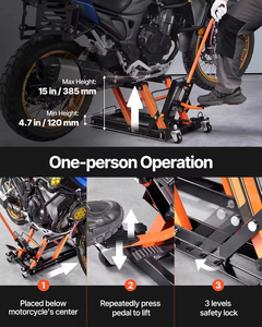 Cric hydraulique portable à 4 roues pour moto, capacité de charge de 1500 lb, hauteur maximale de 15 pouces, levage à ciseaux actionné au pied - Product Image 3