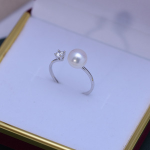 S925 Silver Queen Style <b>Ring</b> with Minimalist Design Freshwater Pearl 7-8mm White Strong Light Almost Flawless <b>Crystal</b> <b>Rings</b> - Product Image 2