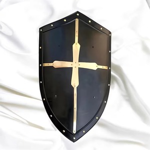 Bouclier de combat authentique en laiton avec croix des Templiers médiévaux, plaqué or - Product Image 1