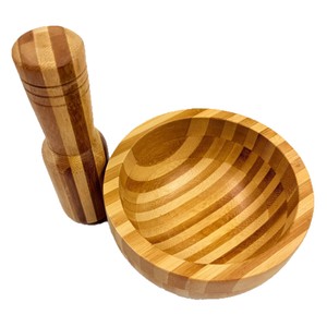 Ensemble mortier et pilon en bois manuel pour épices, herbes, ail, poivre, sel – Bol de 13 cm avec pilon de 14,8 cm – Durable et pratique - Product Image 2