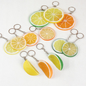 High Quality Colorful Plastic 3D Small Fruit Lemon Slice Orange Keychain Promotion Sports Toys for Kids Boys and Girls Bag Charm