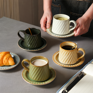 Ensemble de tasses à café classiques en céramique faites à la main avec cuillère et plateau, écologiques, capacité de 200 ml, compatibles lave-vaisselle, cadeau d'affaires Misonyo - Product Image 2
