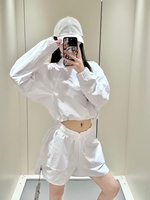 Veste courte d'été unie imprimée anti-UV à demi-zip avec col montant court, pull sport décontracté tissé pour femme