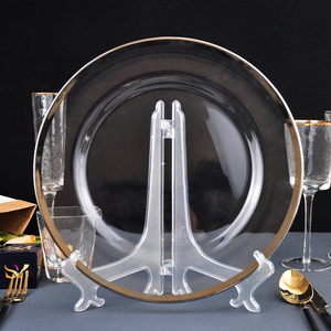 <span class=keywords><strong>Sottopiatti</strong></span> in Vetro con Bordo Dorato e Texture Martellata, Piatto Base Trasparente per Matrimoni, Feste, Casa, Hotel, Decorazione Tavola - Product Image 4