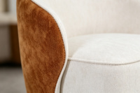 Fauteuil pivotant d'appoint en velours blanc et ambre bicolore, dossier haut, assise rembourrée durable, design moderne et élégant pour chambre et salon