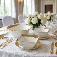 Assiettes en céramique de luxe avec bordure dorée, rondes, carrées, ovales, rectangulaires, et plateau de service à dessert multi-niveaux 2/3 étages