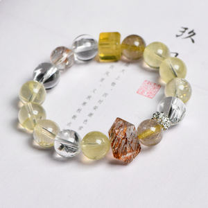 Bracelets Perles Naturelles Tendance et Élégants Citrine, Phantom Blanc, Super Sept Or Noir, Pierre Flash, Forme Balle, Unisexe - Product Image 2