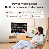 Téléviseur intelligent portable de 27 pouces avec Android 14, télécommande vocale avec batterie, pour la chambre à coucher, les fêtes de sport et le camping, grand écran tactile
