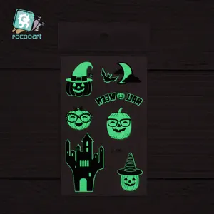 New Glowing The Dark Cartoon Face Tattoo Sticker Day of The Dead Skull Temporary Tattoo for Halloween Decorations Stickers