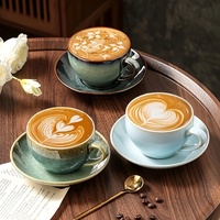 Tasse à café en céramique transformée au four personnalisée, cappuccino, latte, motif en relief, tasse et soucoupe, ensemble de café en céramique