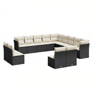 Grand ensemble de canapés de jardin en rotin PE noir, meubles de patio rembourrés pour usage extérieur, capacité 10 personnes, style contemporain - Product Image 1