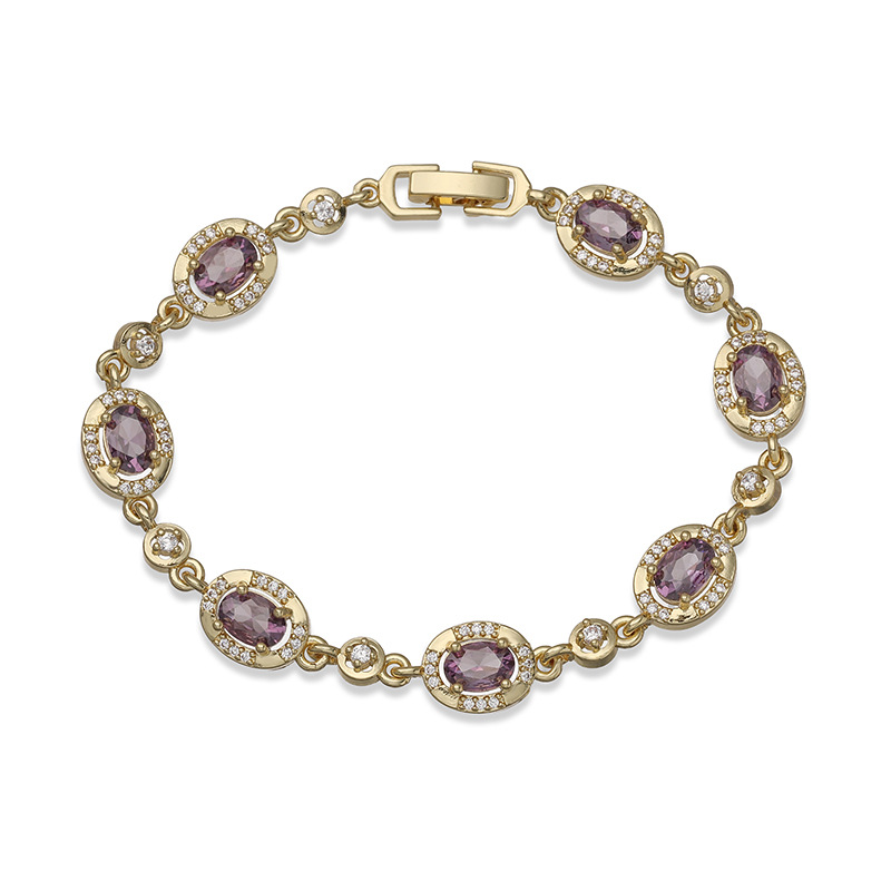 Bracelet couture ovale diamant violet doré