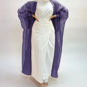 中东女性欧美大码连衣裙迪拜优雅蓬松袖开衫长裙
