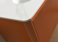 Meuble-lavabo moderne en bois massif avec vasque en céramique, design étanche, fixation murale, forme rectangulaire