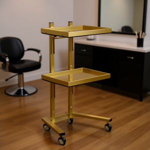 Chariot roulant à 2 niveaux DB Gold en acier inoxydable, double plateau de rangement, chariot de salon pour salon de beauté, hôtel, salon de coiffure - Product Image 2
