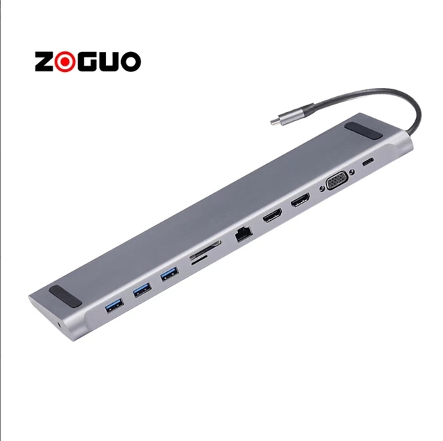 10-in-1 USB C Hub with for HDMI 2 USB3.0 3 RJ45(1000mbps) TF/SD VGA PD100W-Brand New for Laptop