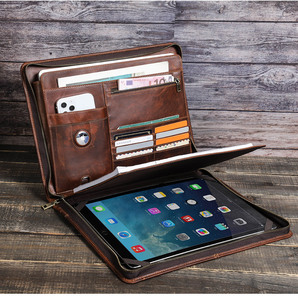 Étui portable de luxe antichoc en cuir de vachette véritable pour <span class=keywords><strong>iPad</strong></span> <span class=keywords><strong>Pro</strong></span> 12,9 pouces <span class=keywords><strong>avec</strong></span> support AirTag, poignée et fermeture éclair - Product Image 6