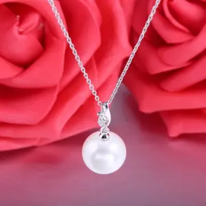 Luxury Exquisite Round Shell Pearl And Shiny CZ Charm Necklaces Jewelry For Women