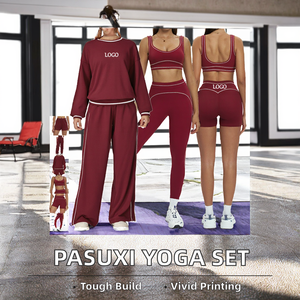 PASUXI High Quality Women's Yoga Wear Set Custom Athletic <b>Legging</b> Bra Solid Seamless Front Logo 6-Piece Fitness Set - Product Image 2