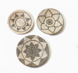 Paniers muraux Boho <span class=keywords><strong>en</strong></span> macramé plat tissé, ensemble de 3 paniers <span class=keywords><strong>en</strong></span> rotin et <span class=keywords><strong>osier</strong></span>, décoration de jacinthe d'eau suspendue à la main africaine - Product Image 1