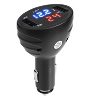 Chargeur allume-cigare double USB pour voiture avec thermomètre à LED Voltmètre 12-24V Tension