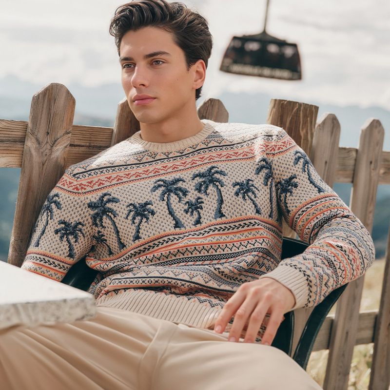 Mens Archive California Fair Isle Sweater-Polyester/Nylon Blend Anti-Wrinkle ODM Winter Thick Pullover RetroCalifornia Print
