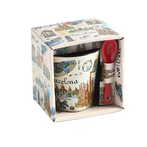 Taza de Cerámica de Diseño Clásico de <span class=keywords><strong>Barcelona</strong></span> Personalizada al por Mayor con Cuchara, Estilo Bohemio para Agua, Leche, Café, para Regalo de Recuerdo Turístico - Product Image 4