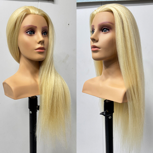 Tête de mannequin en cheveux humains naturels, lisses, longueur 65 cm, avec épaules, pour la coupe et le tressage de cheveux - Product Image 6