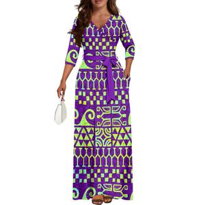 Elegante dama vestidos largos fiesta de noche estilo marquesano tatuaje polinesio profundo V manga larga elegante vestido Delgado - Product Image 4