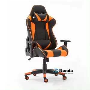 Hochleistungs-Kantenstiel orange schwarz Leder ergonomischer Silla Gaming-Gamer-Stuhl