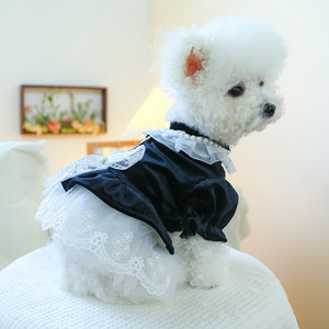 PETCIRCLE Spring and Autumn Pet Circle Dog <b>Clothes</b> <b>Cat</b> Bow Lace Trim Velvet Dress - Product Image 2