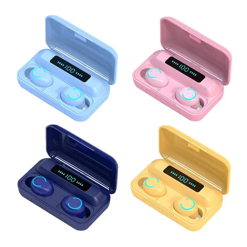 Funda de carga de 2000mAh F9-9 auriculares Macaron, cascos inalámbricos resistentes al agua con Control táctil