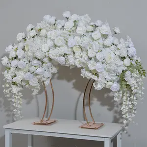 YOPIN-2021新设计弧形人造悬挂白色婚礼玫瑰花排