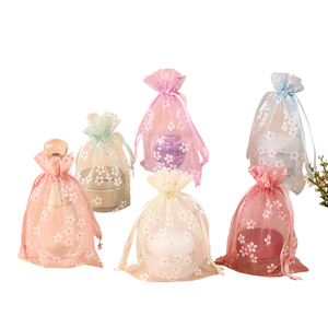 Sacs en organza à cordon de serrage de haute qualité Linna Model SBD1014 10*14 cm, impression numérique, fleurs, bijoux, cadeaux, PVC - Product Image 4